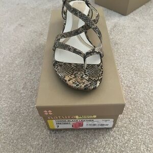 Women's Snakeskin Sandals - Black and Tan